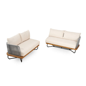 Lucca Outdoor Acacia Wood Rope Woven Sofa Sectional Set