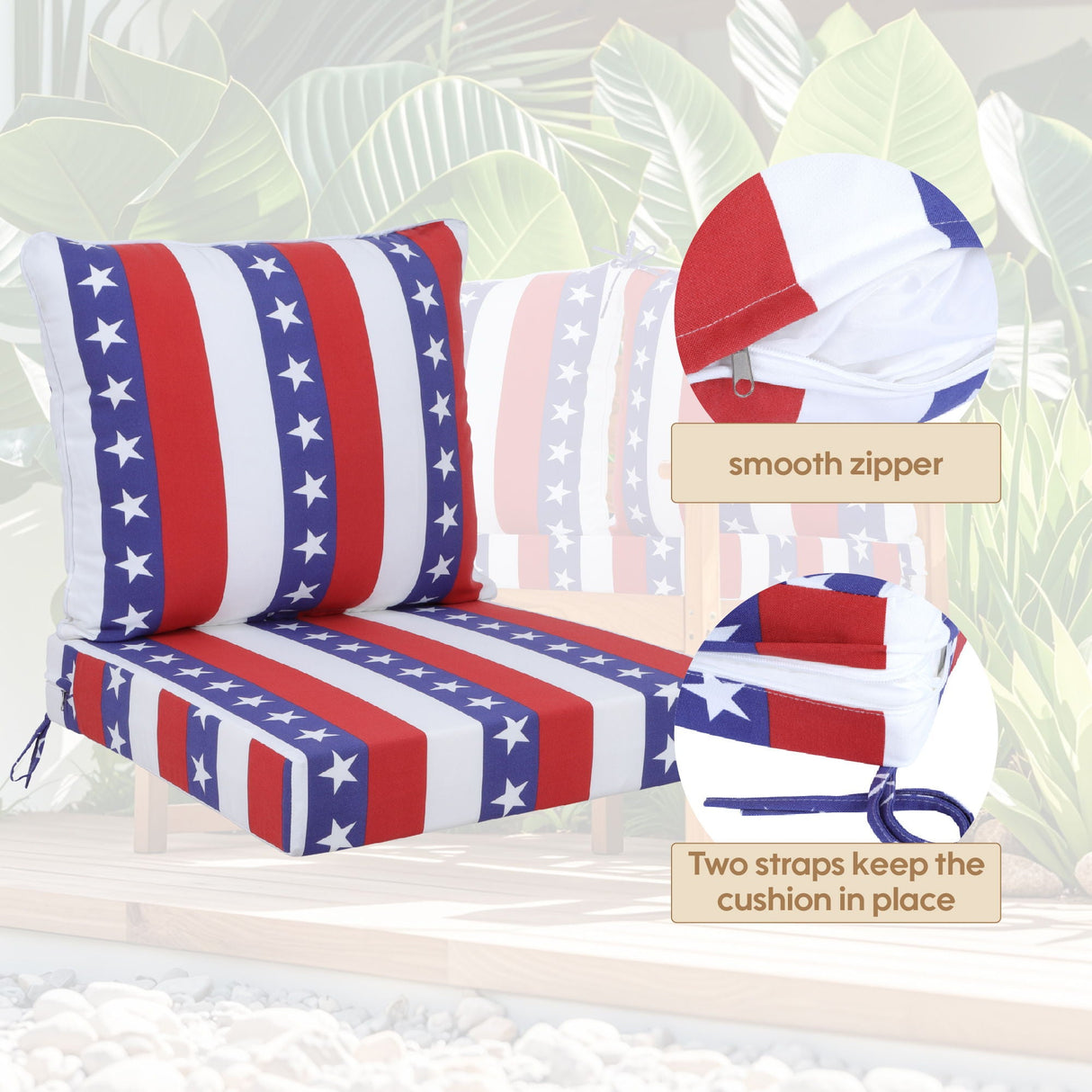 24X24 Inch Outdoor Deep Seat Cushion Set Waterproof Fade Resistant Patio Furniture Cushions With Removable Covers, Adjustable Straps & Handles (Set of 2) - Red