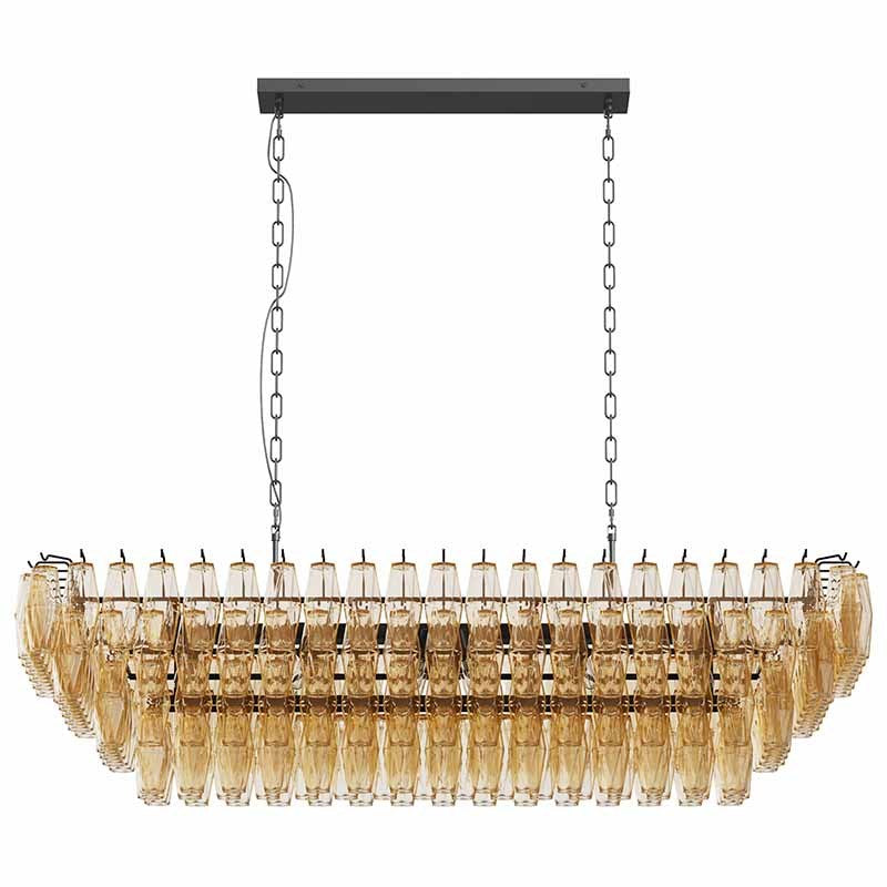 54' Black Rectangular Chandeliers for Dining Room, 12-Light 4 Tiered Large Smoke Glass Chandelier, Modern Kitchen Island Farmhouse Hanging Light Fixture for Living Room Foyer(Bulb not included)