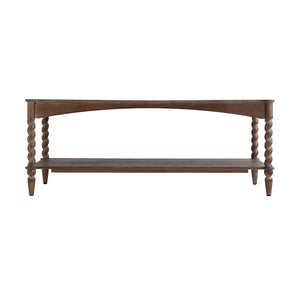 Rustic Brown Wood Coffee Table with Turned Spiral Legs and Lower Shelf