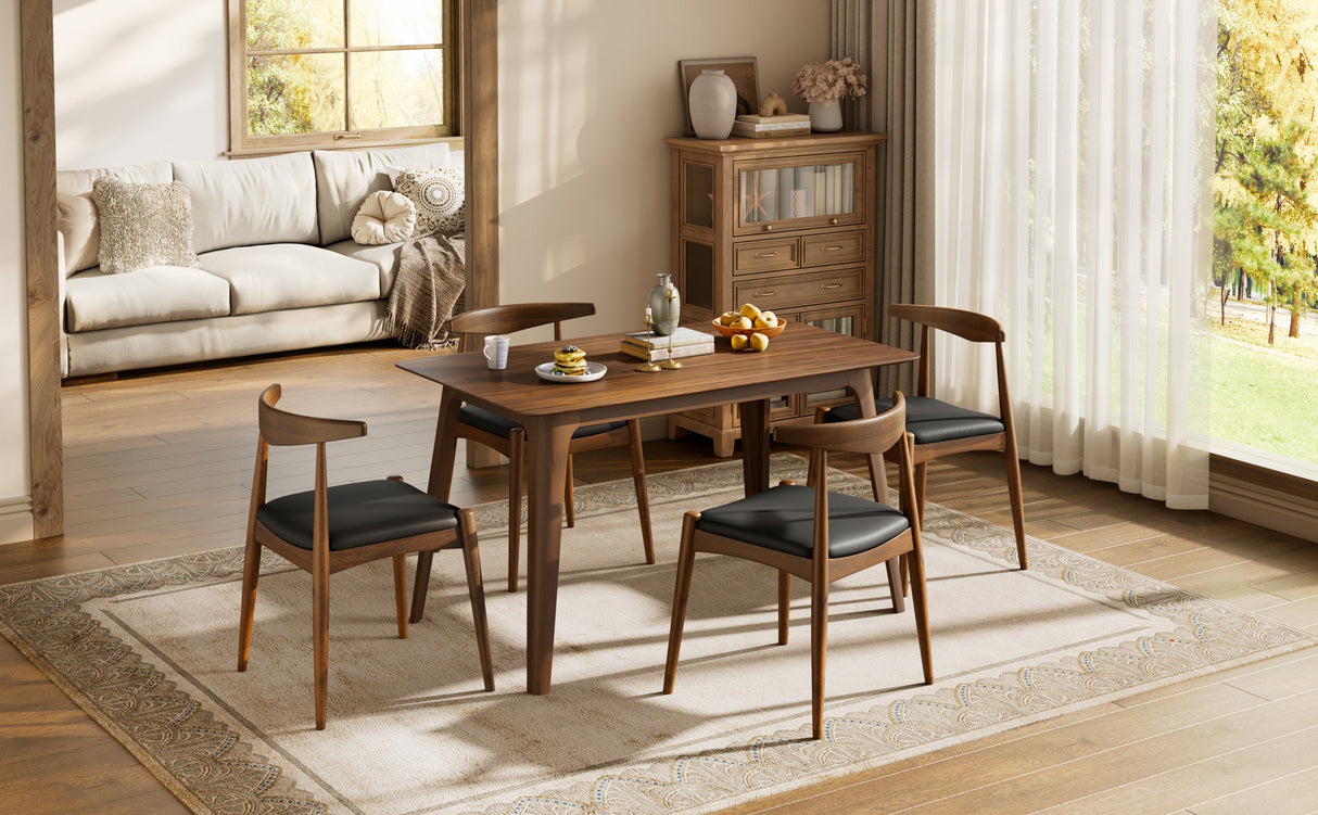 5-Piece Dining Set with Rubberwood Frame and Faux Leather Chairs