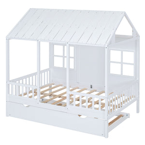 House Bed With Twin Size Trundle, Daybed