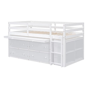 Loft Bed With Retractable Writing Desk And 4 Drawers, With Lateral Portable Desk And Shelves
