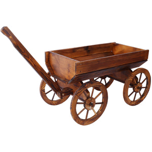 Wood Wagon Flower Planter Pot Stand with Wheels