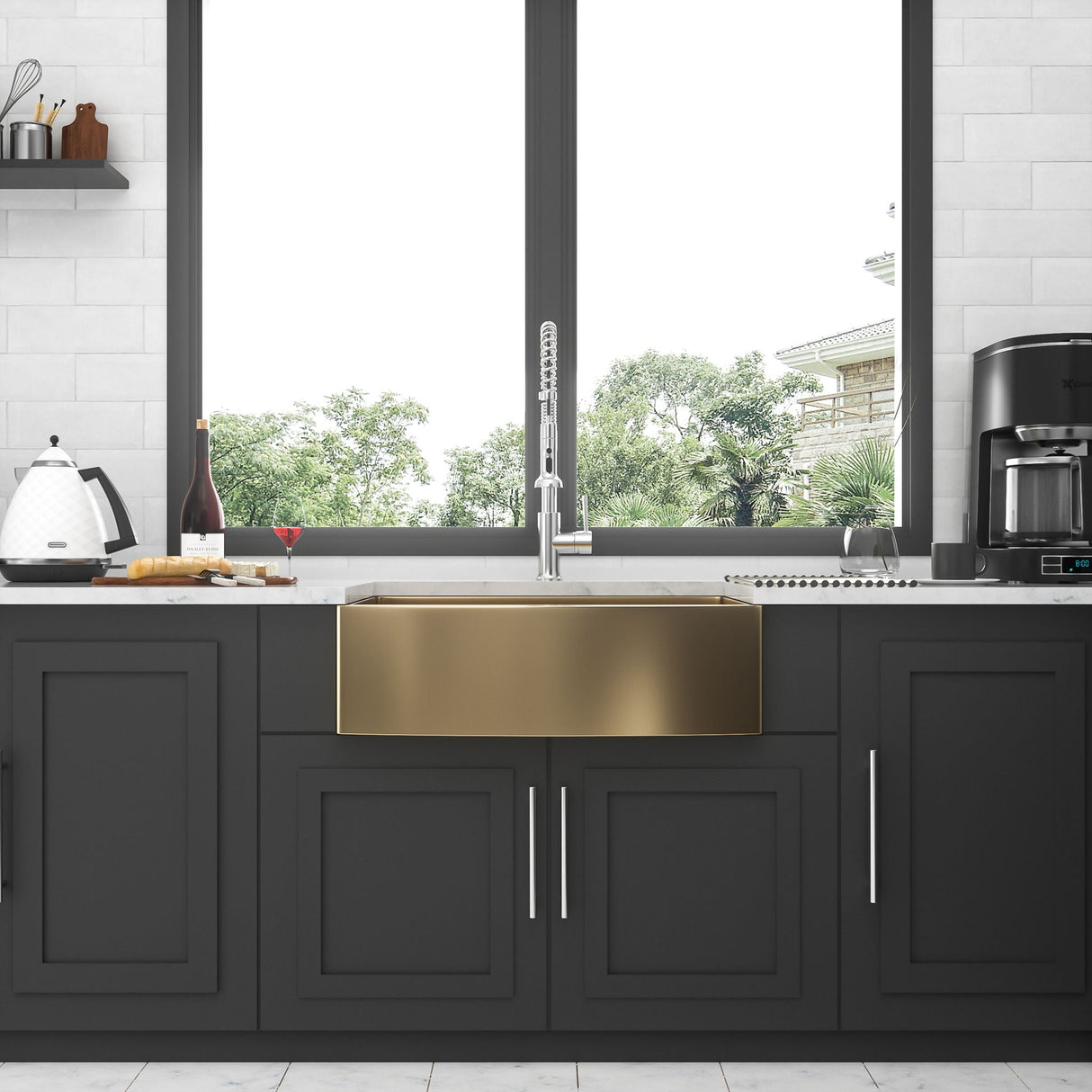 Farmhouse Kitchen Sink, Stainless Steel, Apron Front