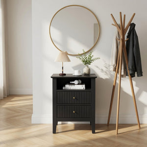 Fluted Nightstand With 2 Drawers