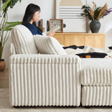 84-Inch Corduroy 3-Seater Sofa with Pillows and Ottomans