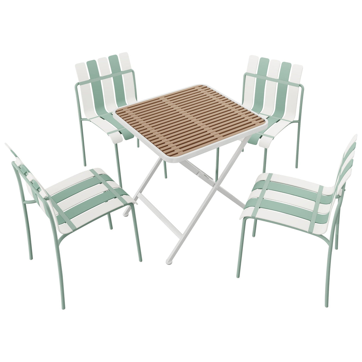 4 Piece Set Of Modern Color Block Designed Single Chairs With Folding Square Table
