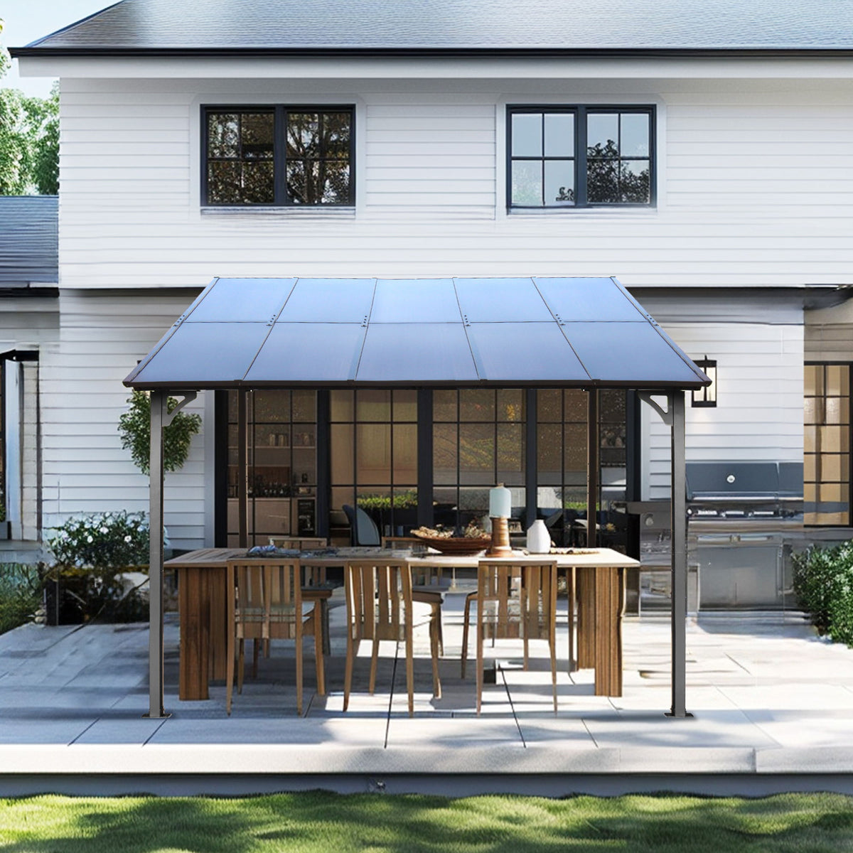 Wall Mounted Outdoor Pergola Gazebo with Heavy Duty Metal Awning and Roof