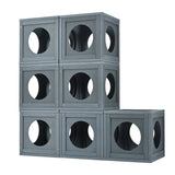 Grey Pine Wood Outdoor Cat House with Shelves and Weather Protection