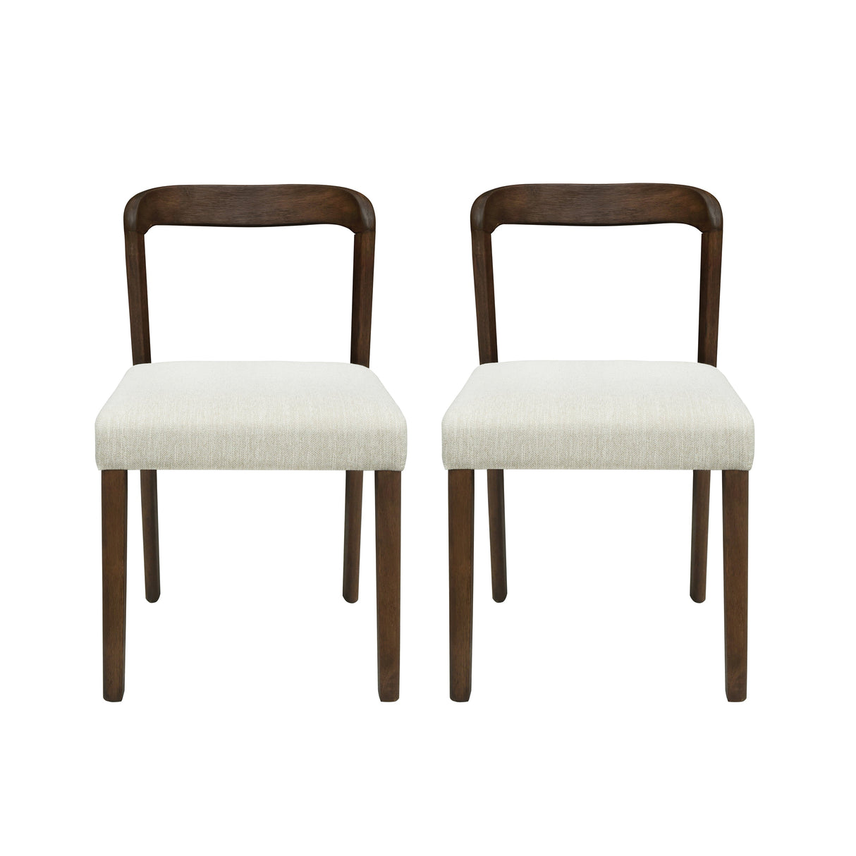 Solid Rubber Wood Dining Chairs (Walnut + Beige) Set of 2