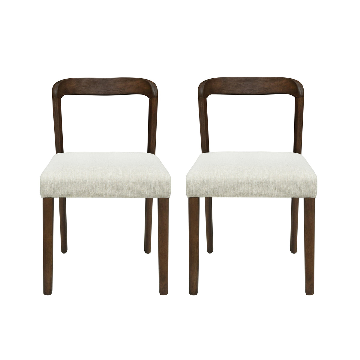 Solid Rubber Wood Dining Chairs (Walnut + Beige) Set of 2