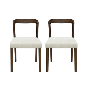 Solid Rubber Wood Dining Chairs (Walnut + Beige) Set of 2