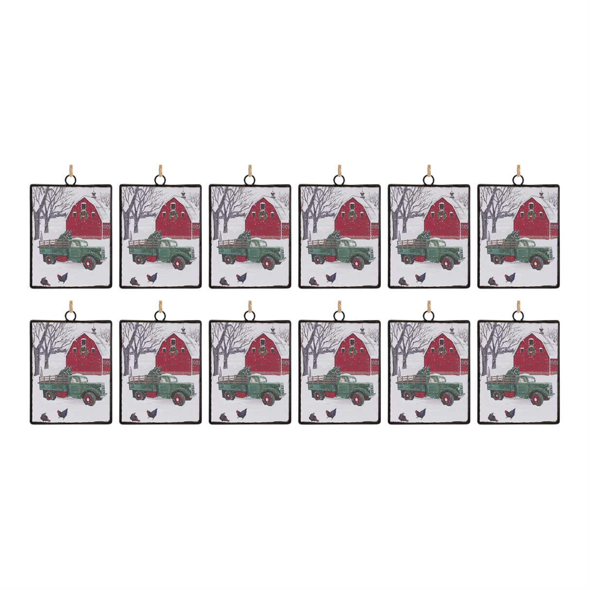 Glass Truck and Barn Ornament (Set of 12)