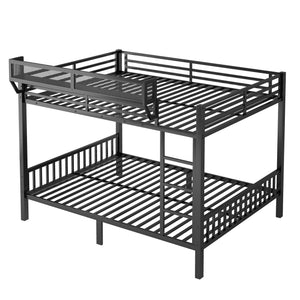 Queen Over Queen Bunk Bed With Ladder And Storage Shelf - Black