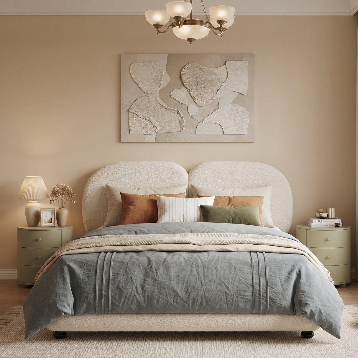 Extra Thick Upholstered Platform Bed Frame with Luxury Split Headboard