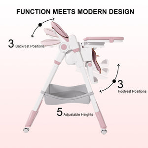 Adjustable Baby High Chair 0-6 Years – Portable Infant Feeding Seat (Pink)
