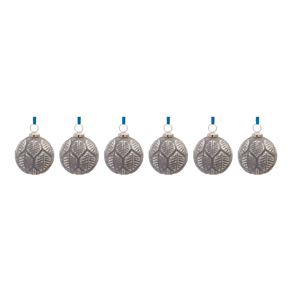 Etched Leaf Glass Ball Ornament (Set of 6)
