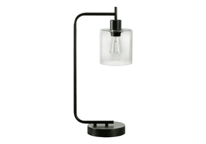 Lighting Table Lamp with USB Port and Glass Shade - Modern Black