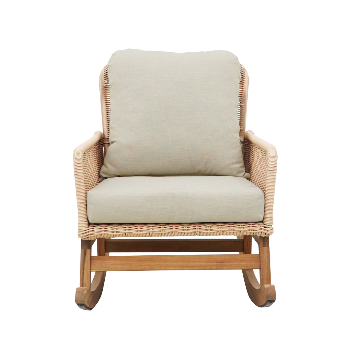 Contemporary Minimalist Beige Wicker Rocking Chair