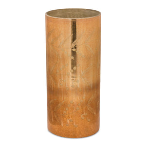 Gold Etched Amber Glass Candle Holder (Set of 2)