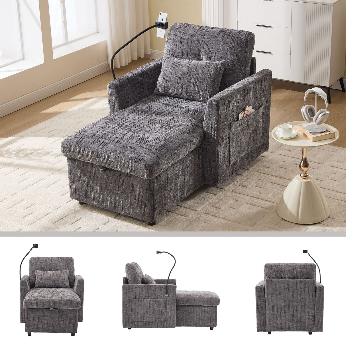 Multifunctional Recliner Sofa with Storage and Phone Bracket