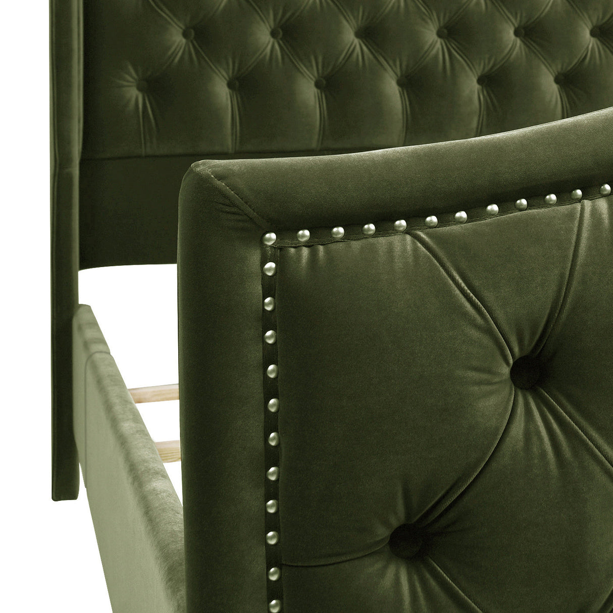 Marcella Upholstered Shelter Headboard Bed Set, Queen, Olive Green Performance Velvet