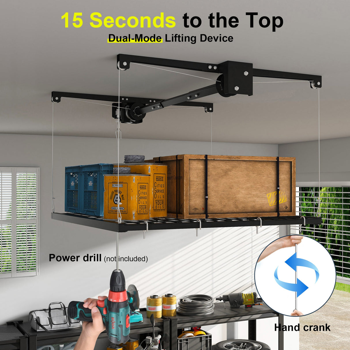 Overhead Garage Storage Rack 4x4 FT for High Ceilings