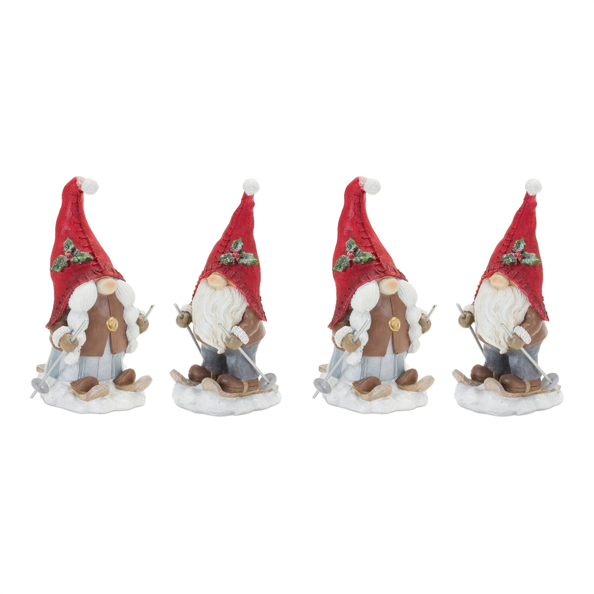 Winter Gnome on Skis Figurine (Set of 4)