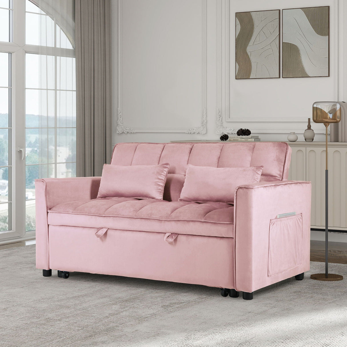 3 In 1 Pull Out Couch Convertible Sofa Bed With Reclining Backrest