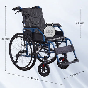Foldable Lightweight Wheelchair with Adjustable Armrests – Gray or Blue