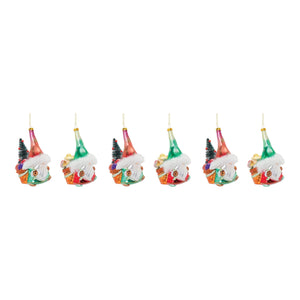 Glass Santa Gnome Ornament (Set of 6)