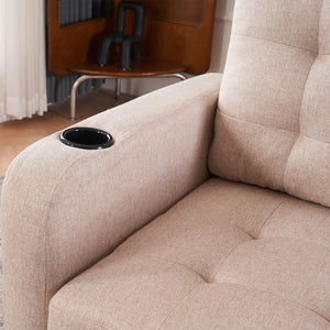 Upholstered Armchair And Storage Ottoman Set, Comfortable Single Sofa With Cup Holders And Tufted Detailing, Ideal For Living Room Or Bedroom