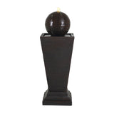 35.5" Tall Column Fountain With LED Lights, Dark Brown