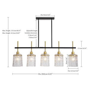 Chandelier 5 Light, Fixture Over Table - Black / Gold