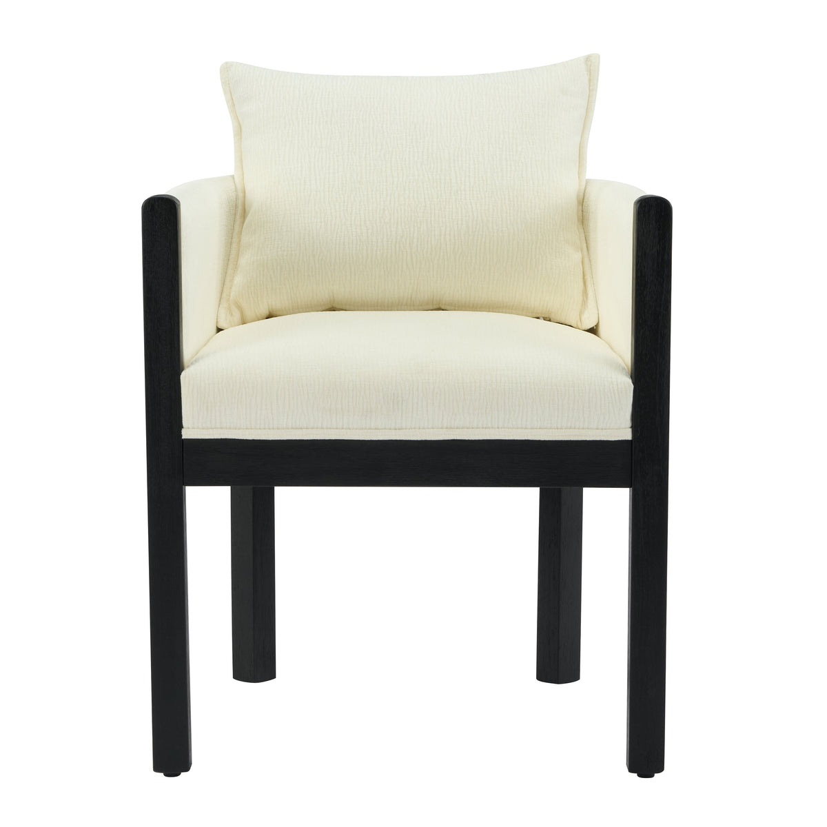Linen Upholstered Armchair with Black Rubber Wood Legs