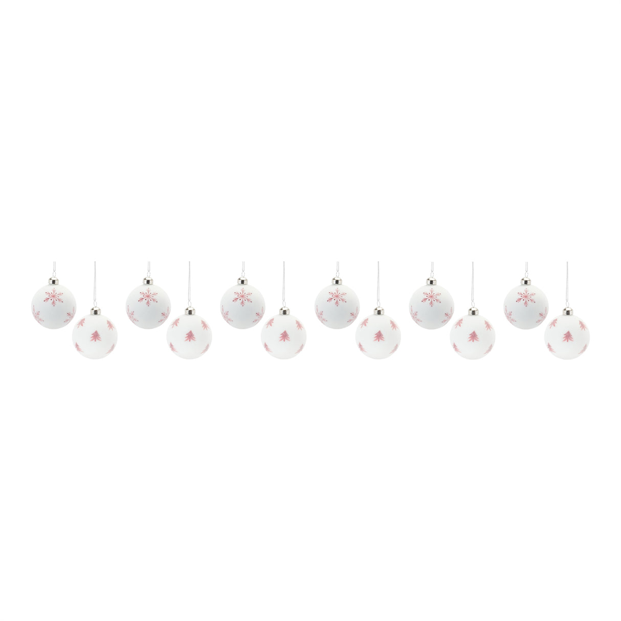 Frosted Snowflake and Tree Ball Ornament (Set of 12)