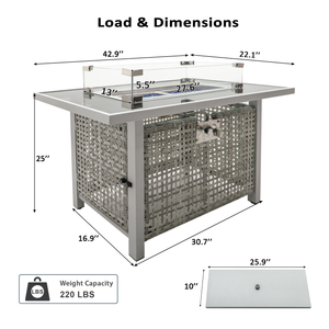 K&K 43' Propane Gas Fire Pit Table, Grey