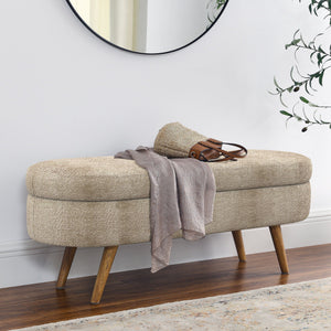 Modern Ottoman Oval Storage Bench with Rubber Wood Legs
