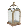 Pewter metal lantern with ornate glass 16"h