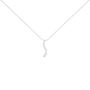 AGS Certified 14k White Gold 3.0 Cttw Baguette and Brilliant Round-Cut Diamond Journey 18" Pendant Necklace (K-L Color, I1-I2 Clarity)