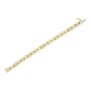 14K Yellow Gold 8 1/5 Cttw Baguette and Princess-Cut Diamond Geometric Twist Link Bracelet (G-H Color, VS1-VS2 Clarity) - Size 7"