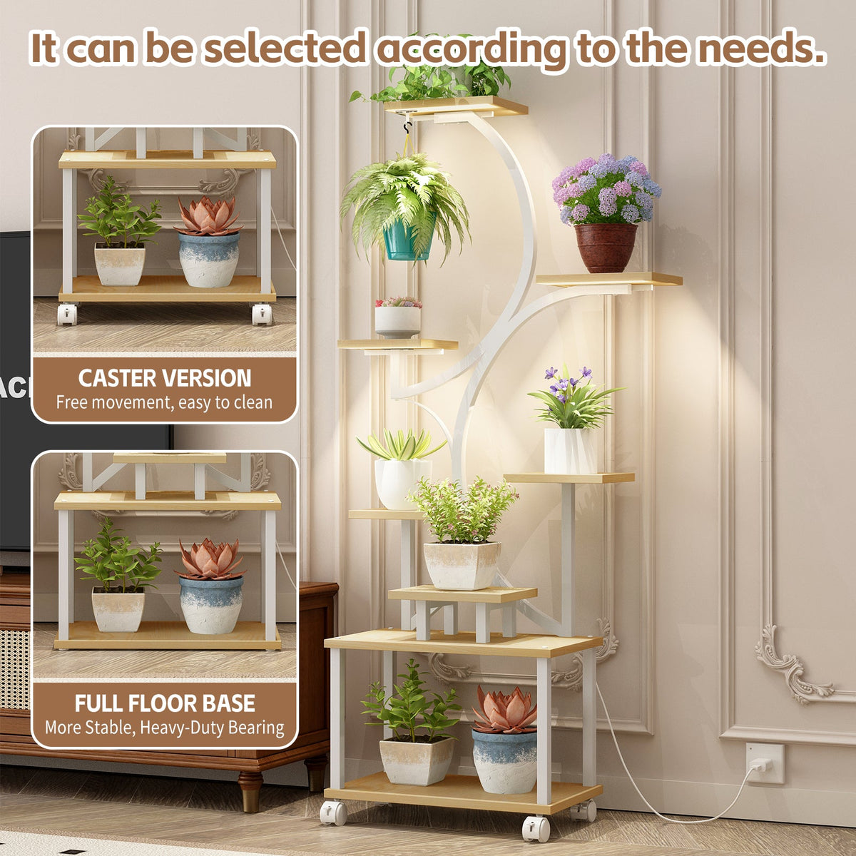 Indoor Plant Stand with Grow Lights - 62" Tall, 8 Tiered Shelf