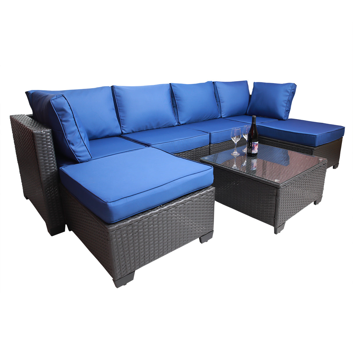 Outdoor garden patio furniture 7-piece pe rattan wicker cushioned sofa sets  and coffee table