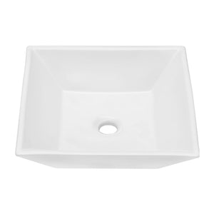 16" 6" Modern European Square Vessel Sink Glossy Porcelain Bathroom Vanity Top Above Counter Ceramic Basin - White