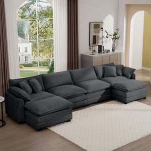 Modern Modular Cushion Sofa Set with Ottoman - Fabric, Multiple Colors