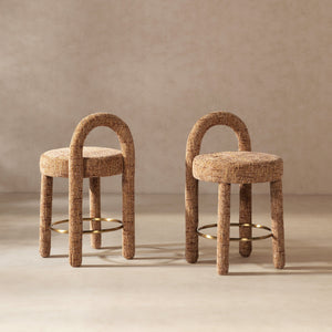 Penny Round Arched Fully Upholstered Counter Stool, Set of 2, Golden