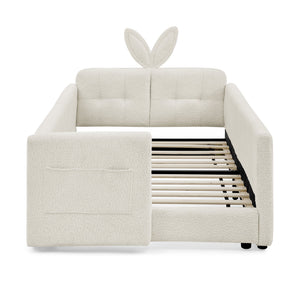 Twin Size Upholstered Platform Bed with Rabbit Ear Headboard