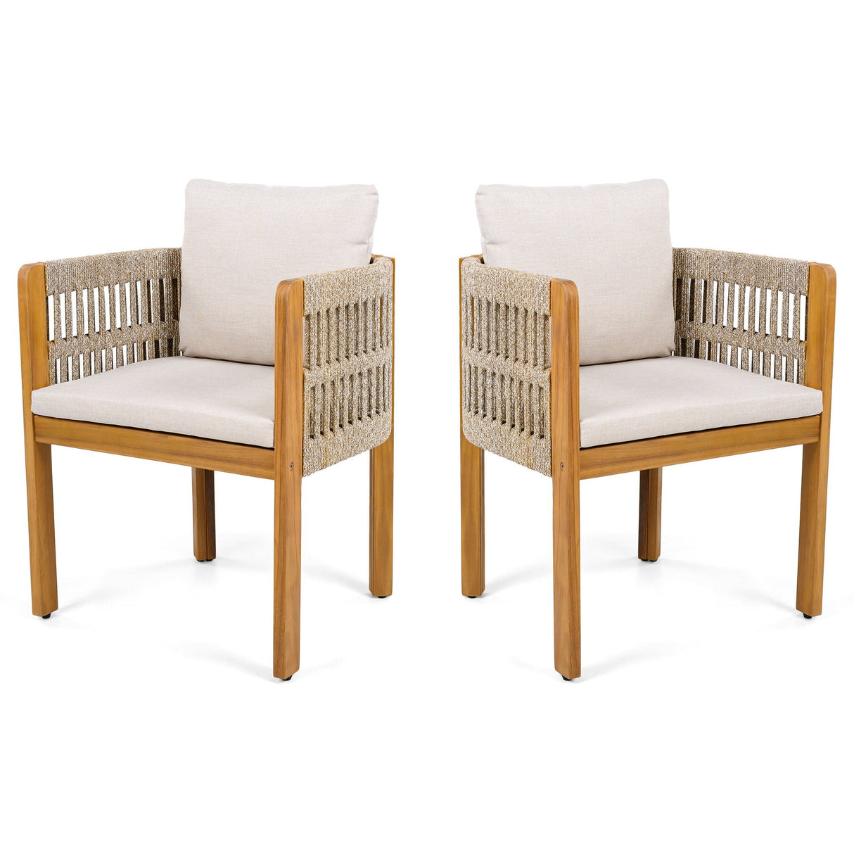 Outdoor Dining Chairs With Mix Rope Handles (Set of 2)