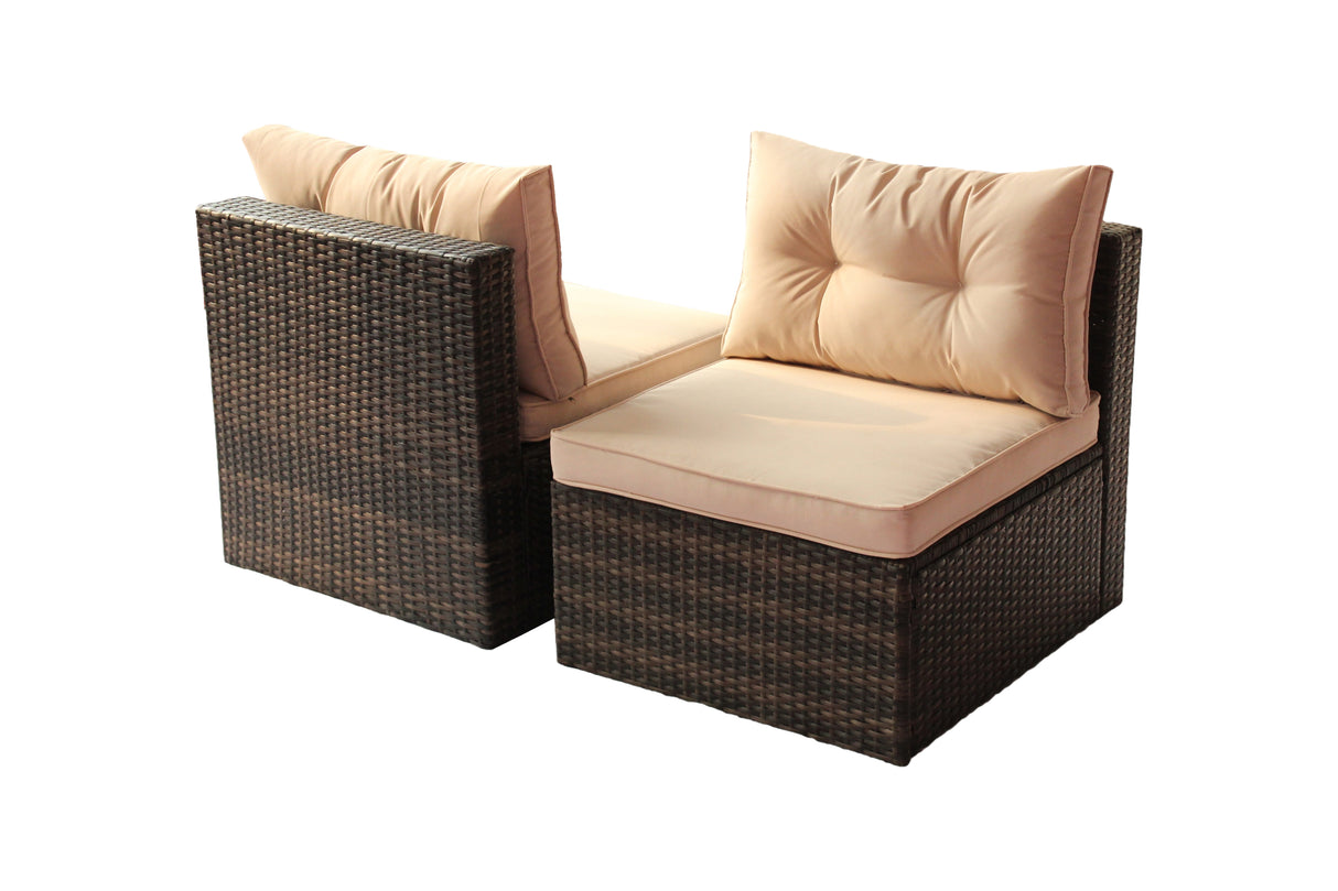 Rattan 7 pc sectional  corner sofa set (brown cushion)